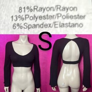 🆕Black Warm Knit Long Sleeve Open Back Crop Top Blouse~Size S